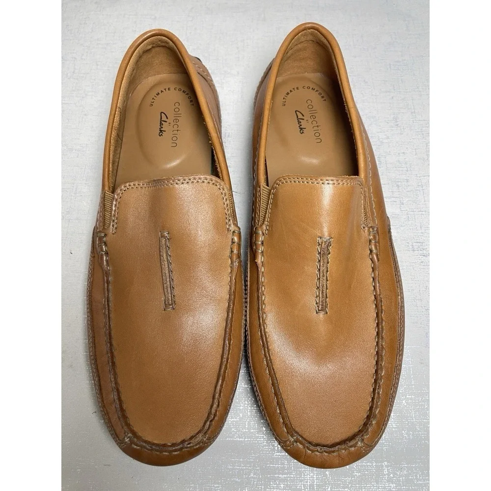 Clarks Ashmont Race Men's Tan Leather Loafers Driver Comfort Shoes 9 M
